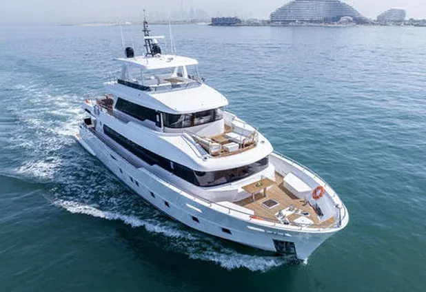 Large luxury yacht sailing on calm water Large luxury yacht sailing on calm water