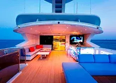 Luxury yacht lounge area at dusk Luxury yacht lounge area at dusk
