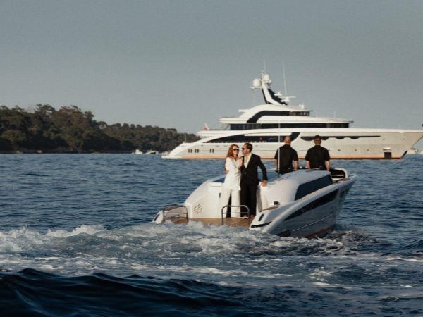 Luxury yacht event Manhattan harbor view