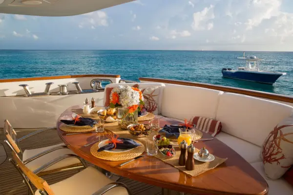 Modern yacht with skyline background NYC