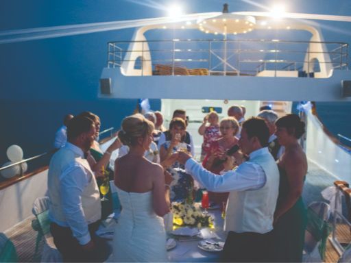 New York harbor wedding yacht in night