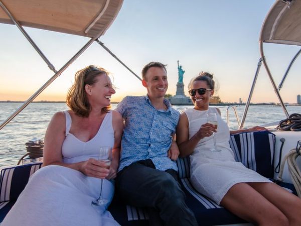 Students celebrating on luxury NYC yacht