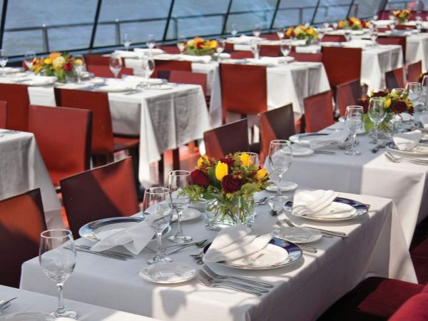 Sunset yacht party overlooking Manhattan skyline