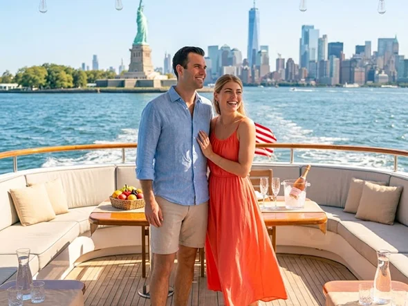 Couple enjoying a romantic moment on a yacht